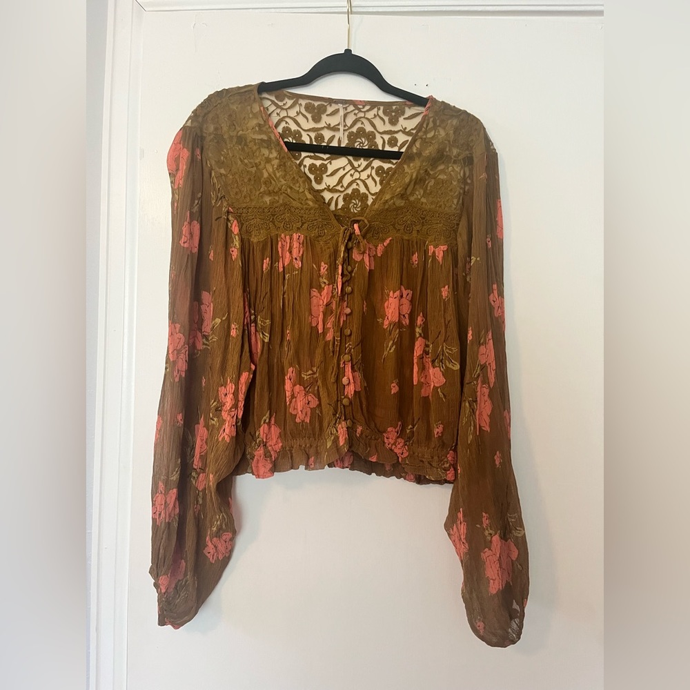 Free People Chiffon and Lace Blouse